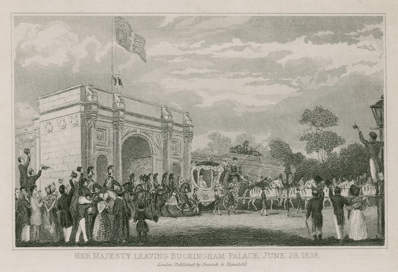 La reine Victoria quittant Buckingham Palace, 28 juin 1838 - English School