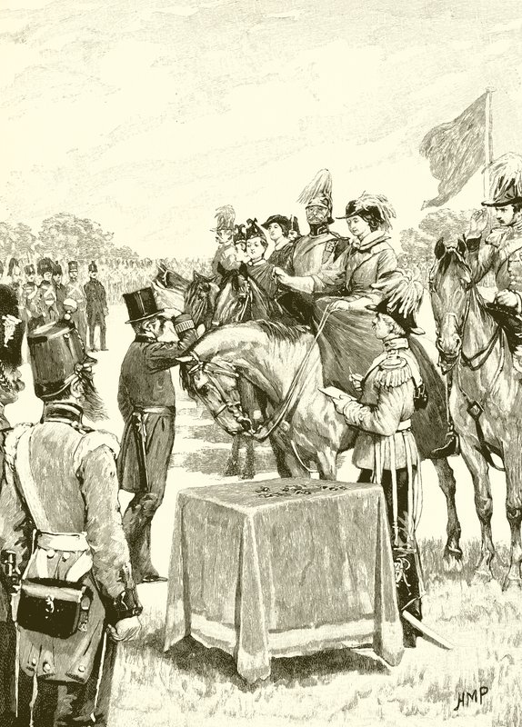 La reine Victoria présidant à la première distribution de la croix de Victoria - English School