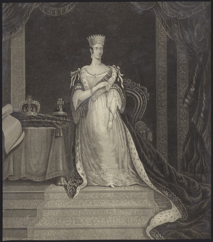 La reine Victoria assise à côté des joyaux de la couronne - English School