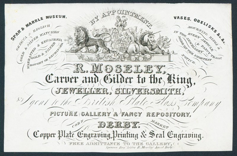 R Moseley, sculpteur et doreur du roi, carte de visite - English School
