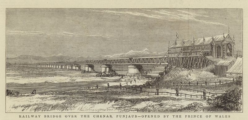 Pont ferroviaire sur le Chenab, Punjab, inauguré par le Prince de Galles - English School