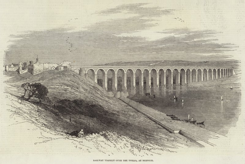 Viaduc ferroviaire sur la Tweed, à Berwick (gravure) - English School