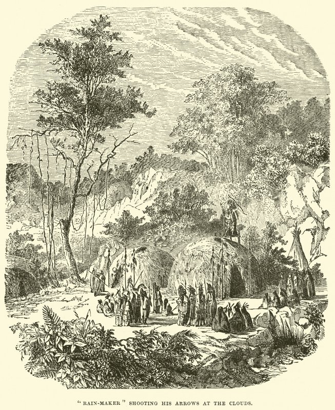 Faiseur de pluie tirant ses flèches vers les nuages - English School