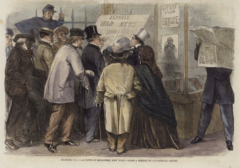 Lecture des nouvelles de la guerre à Broadway, New York - English School