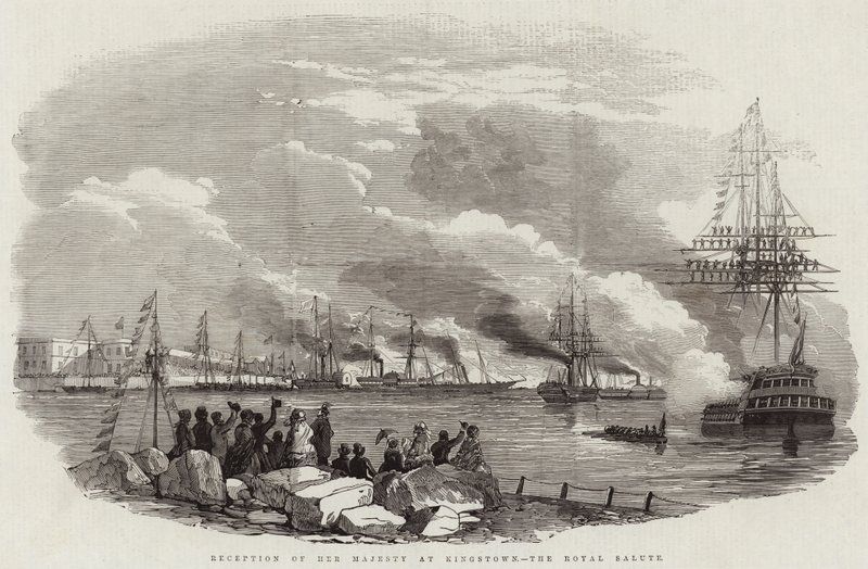 Réception de Sa Majesté à Kingstown, la salve royale (gravure) - English School