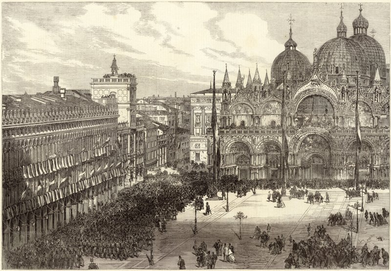 Réception des troupes italiennes devant la cathédrale Saint-Marc - English School