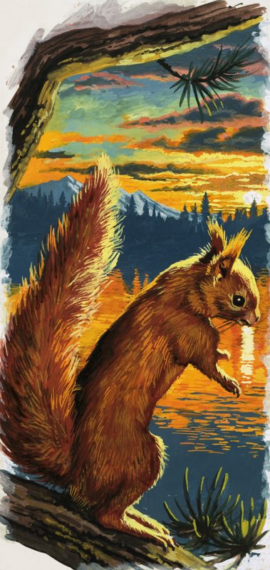 Écureuil rouge au bord du lac - English School