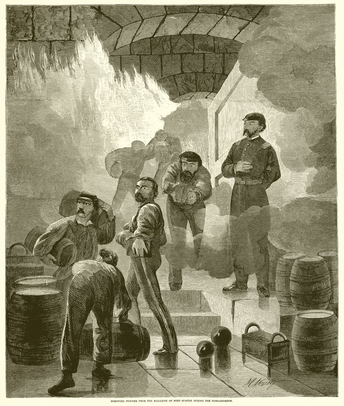 Retrait de la poudre du magasin de Fort Sumter pendant le bombardement - English School