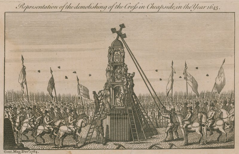 Représentation de la démolition de la croix de Cheapside en 1643 - English School