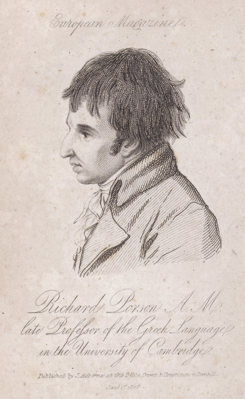 Richard Porson, érudit anglais, professeur de grec au Trinity College, Cambridge - English School