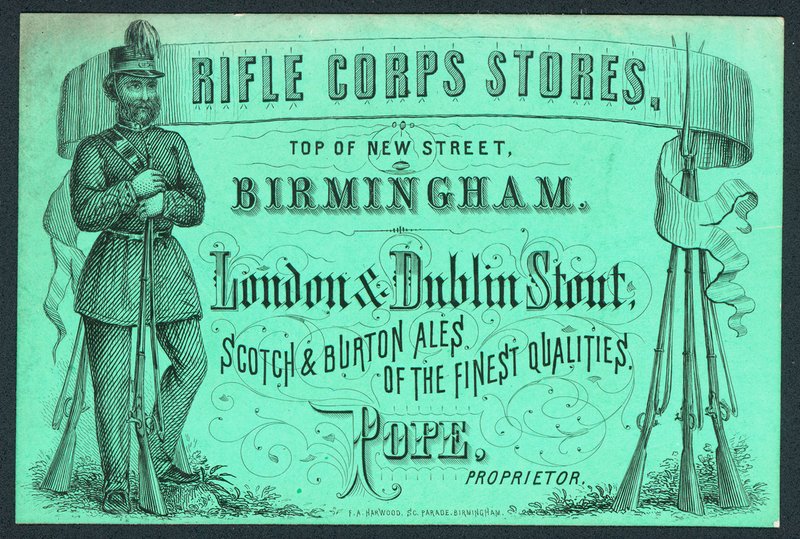 Rifle Corps Stores, carte de visite du propriétaire, Pope - English School