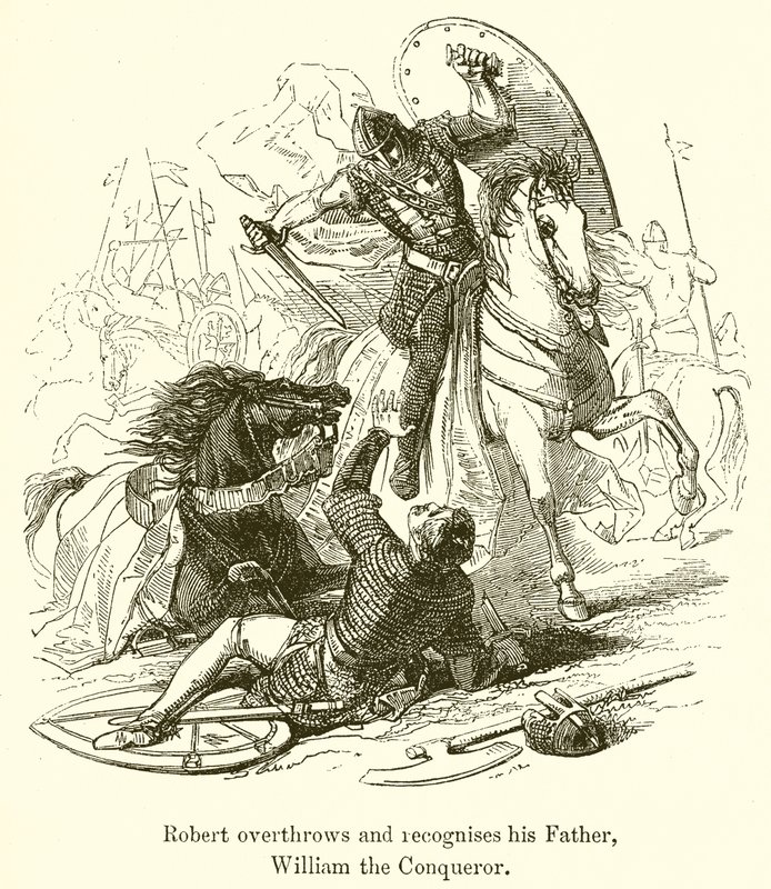 Robert renverse et reconnaît son père, Guillaume le Conquérant - English School