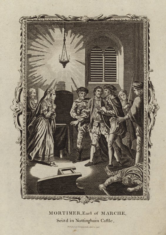 Roger Mortimer saisi au château de Nottingham - English School