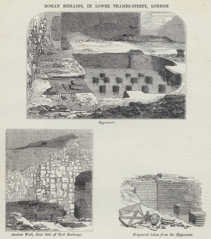 Vestiges romains, Lower Thames-Street, Londres (gravure) - English School