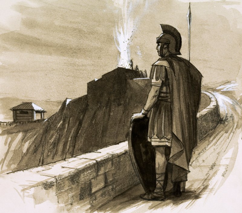 Soldat romain gardant un mur de frontière - English School