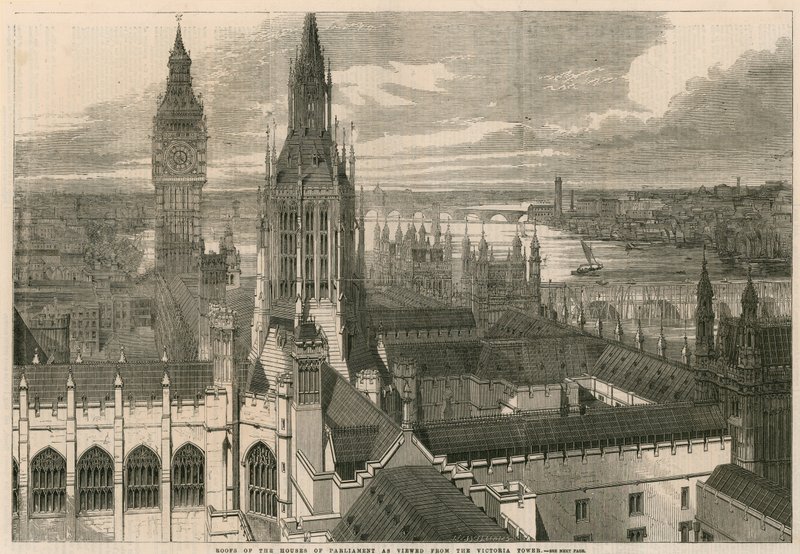 Toits des Chambres du Parlement vus depuis la tour Victoria - English School