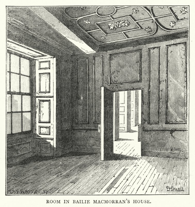 Chambre dans la maison de Bailie Macmorran (gravure) - English School