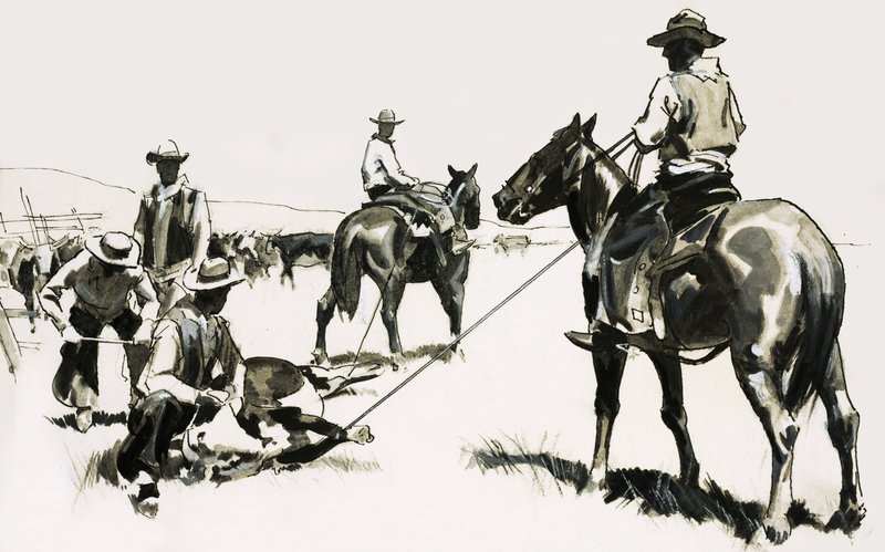 Capture et marquage du bétail dans le Far West - English School