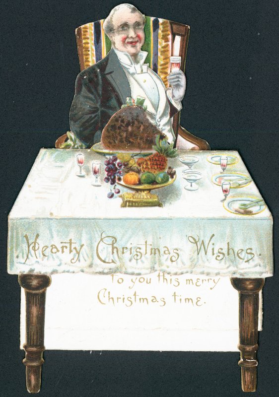 Homme rond à table, carte de Noël - English School