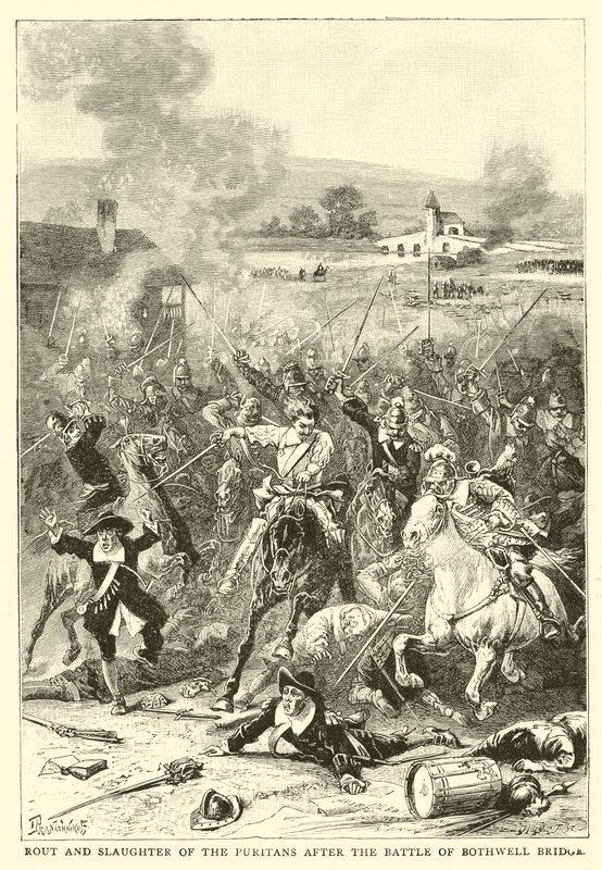 Rout et massacre des puritains après la bataille de Bothwell Bridge - English School