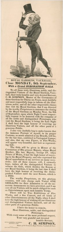 Jardins royaux, Vauxhall. Gala de couronnement, 9 septembre 1833 - English School