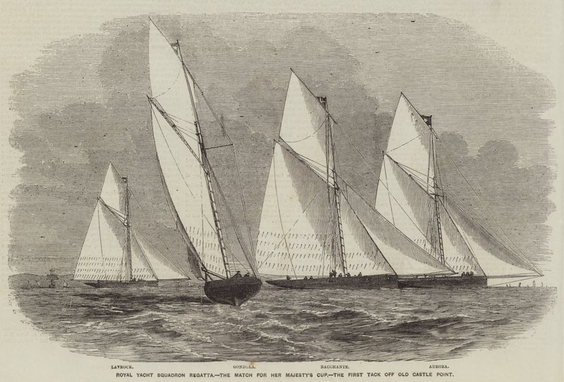 Régate du Royal Yacht Squadron, la course pour la coupe de Sa Majesté, le premier virement de bord au large de Old Castle Point - English School