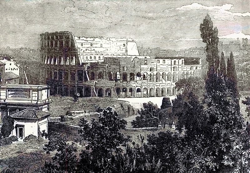 Ruines du Colisée, depuis le Palatin, illustration de Cassells Illustrated Universal History par Edward Ollier, publiée en 1890 - English School