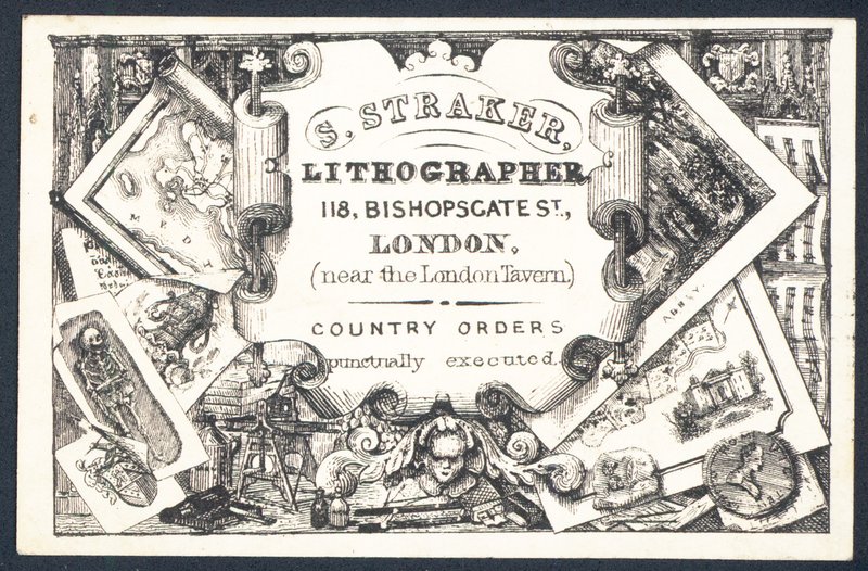 S Straker, lithographe, carte de visite - English School