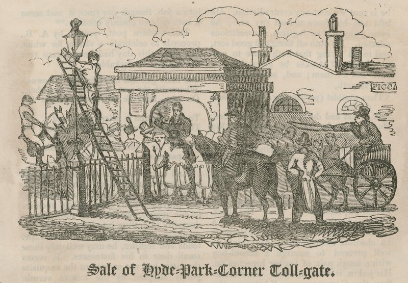Vente du péage (Hyde Park Turnpike), Hyde Park Corner, Londres - English School