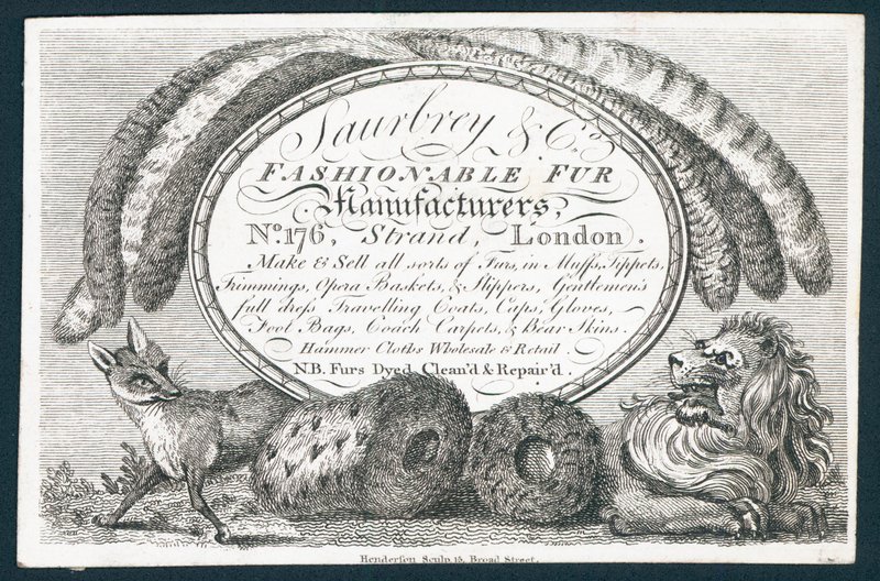 Saubry & Co, fabricants de fourrures à la mode, carte de visite - English School