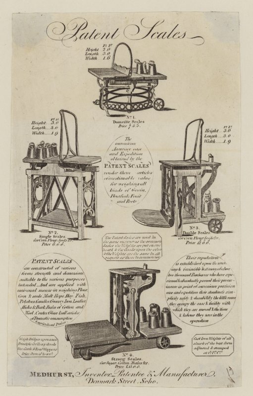 Fabricant de balances, Medhurst, carte de visite - English School
