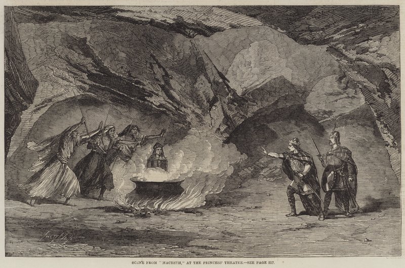 Scène de "Macbeth" au théâtre Princess (gravure) - English School