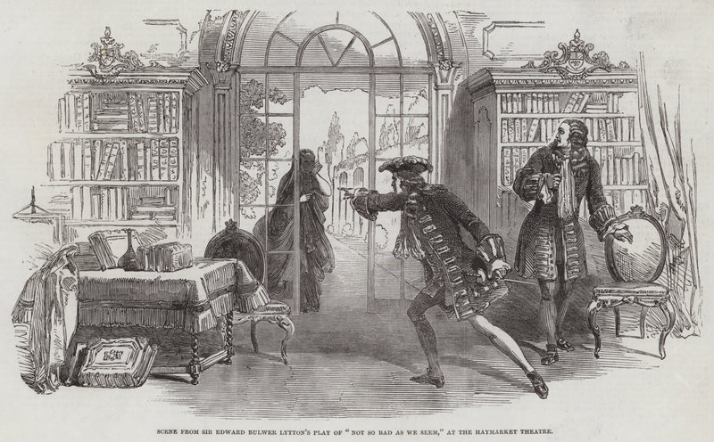 Scène de la pièce de Sir Edward Bulwer Lytton "Not So Bad As We Seem," au théâtre Haymarket (gravure) - English School