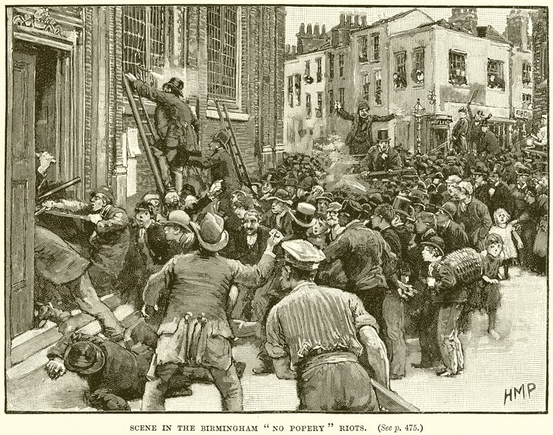 Scène des émeutes de Birmingham No Popery - English School