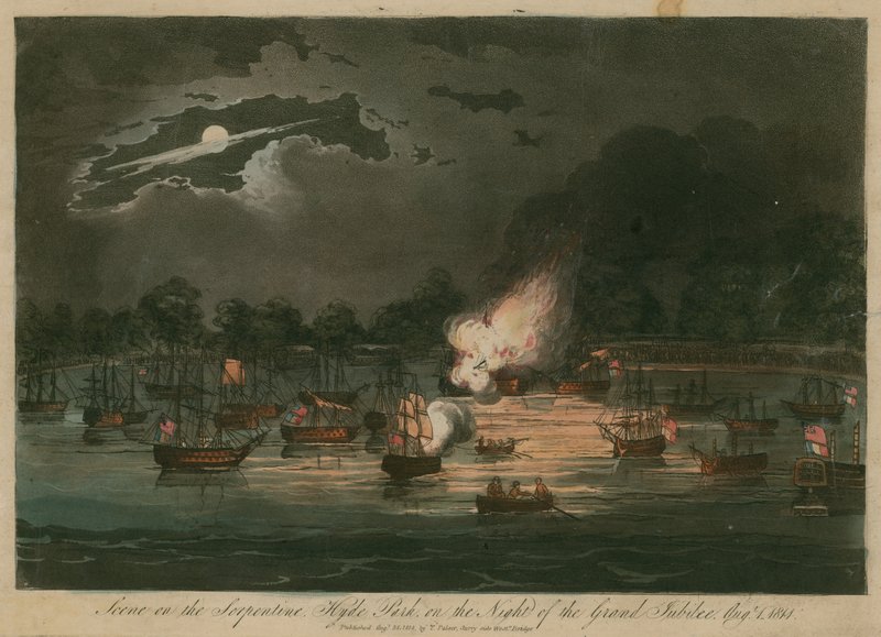 Scène sur la Serpentine, Hyde Park, Londres, la nuit du Grand Jubilé - English School