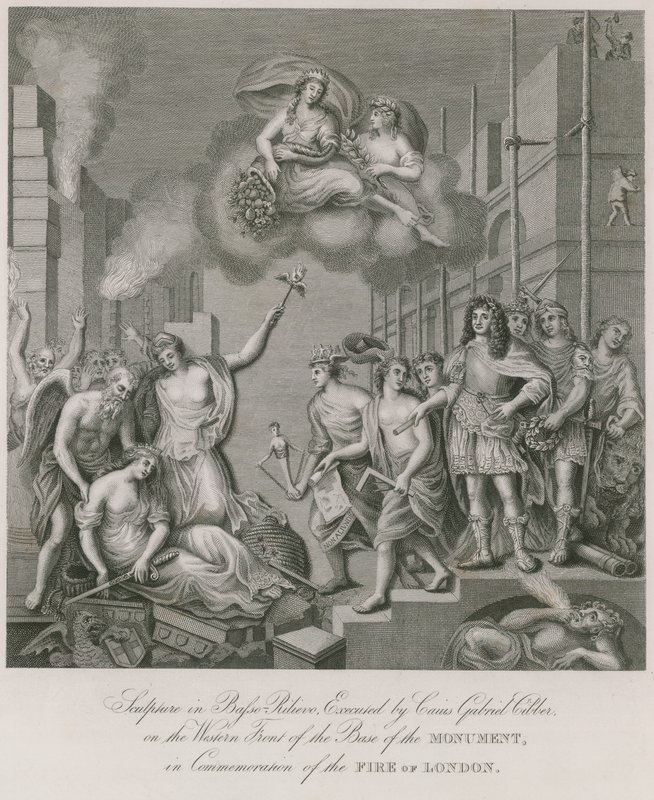Sculpture en bas-relief sur le front occidental de la base du Monument (gravure) - English School