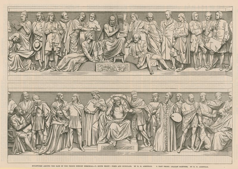 Sculptures autour de la base du Mémorial du Prince Consort (gravure) - English School