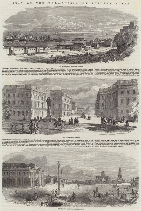 Le siège de la guerre, Odessa, sur la mer Noire (gravure) - English School