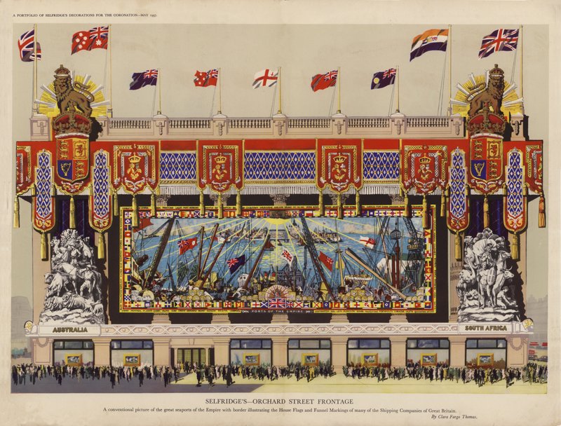 Décorations de Selfridge pour le couronnement, mai 1937 - English School