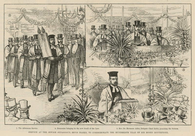 Service à la Synagogue Juive, Bevis Marks, pour commémorer le centième anniversaire de Sir Moses Montefiore - English School
