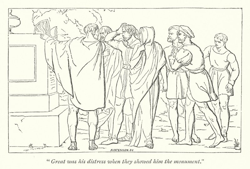 Périclès, prince de Tyr de Shakespeare; Cléon montre à Périclès la tombe de Marina - English School
