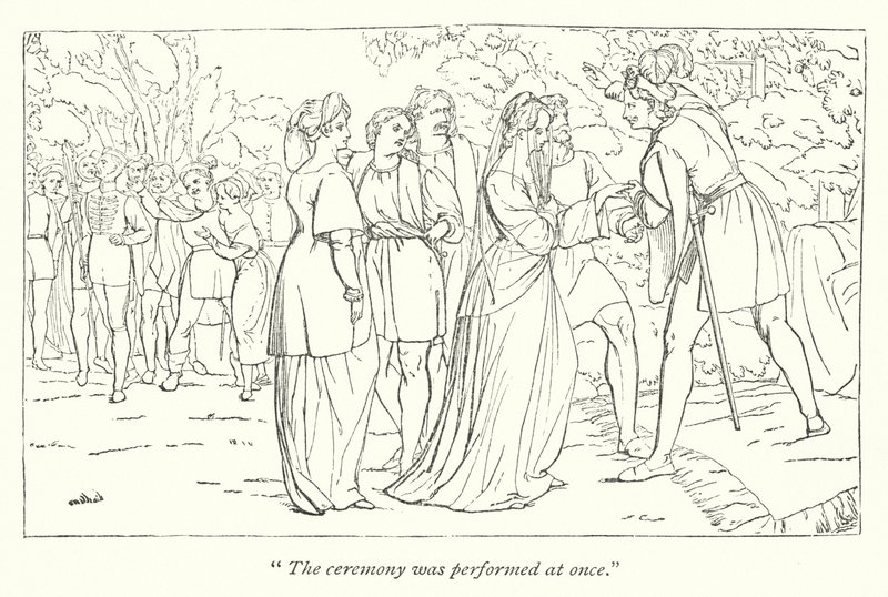 La Nuit des rois de Shakespeare; Orsino recevant Viola des mains de son protecteur - English School