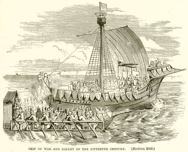 Navire de guerre et galère du XVe siècle - English School