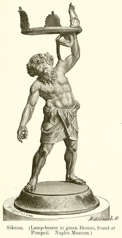 Silenus. (Porte-lampe en bronze vert, trouvé à Pompéi. Musée de Naples) (gravure) - English School