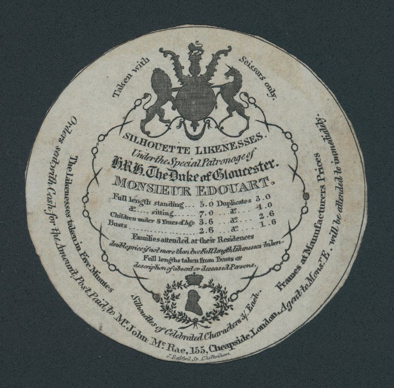 Silhouettes, Monsieur Edouart, co 155 Cheapside, Londres, carte de visite - English School