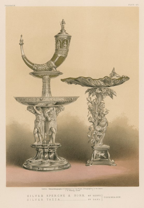 Épergne en Argent et Corne; Tazza en Argent - English School