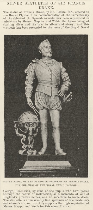 Modèle en argent de la statue de Plymouth de Sir Francis Drake, pour le mess du Royal Naval College - English School