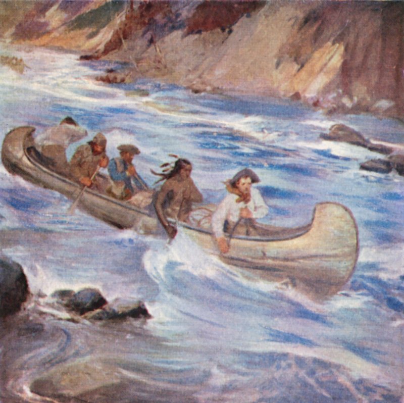 Simon Fraser descendant les rapides de la rivière Fraser - English School