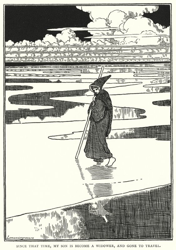 Depuis ce temps, mon fils est devenu veuf et est parti voyager (gravure) - English School