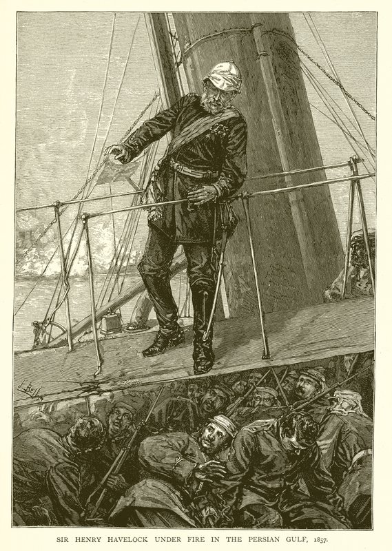 Sir Henry Havelock sous le feu dans le golfe Persique, 1857 - English School